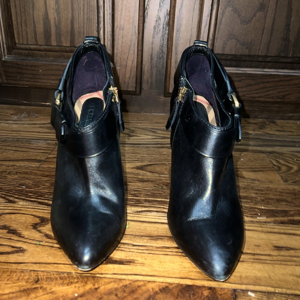 Burberry black real leather heels w/ buckle. European size 38, US size = size 7